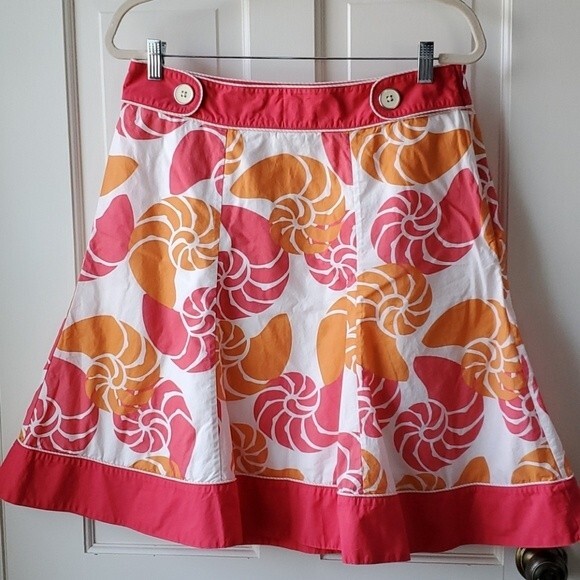 LL BEAN SHELL SKIRT PINK ORANGE SIZE 8 COTTON VINTAGE Y2K MERMAID BARBIE PREPPY - Picture 1 of 5